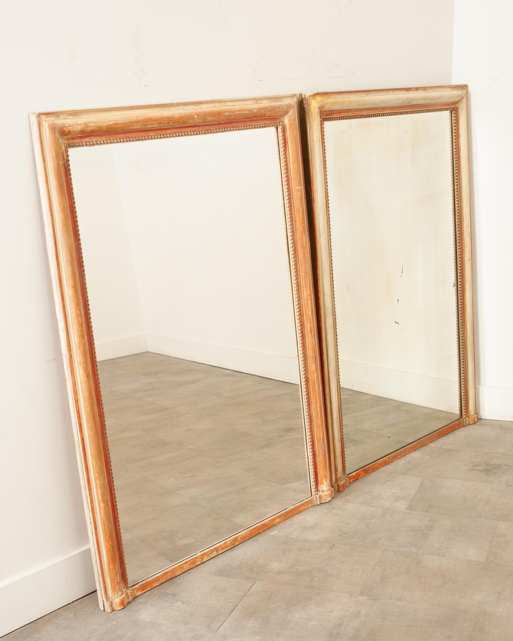 Pair of French 19th Century Parcel Gilt and Painted Mirrors For Sale 2