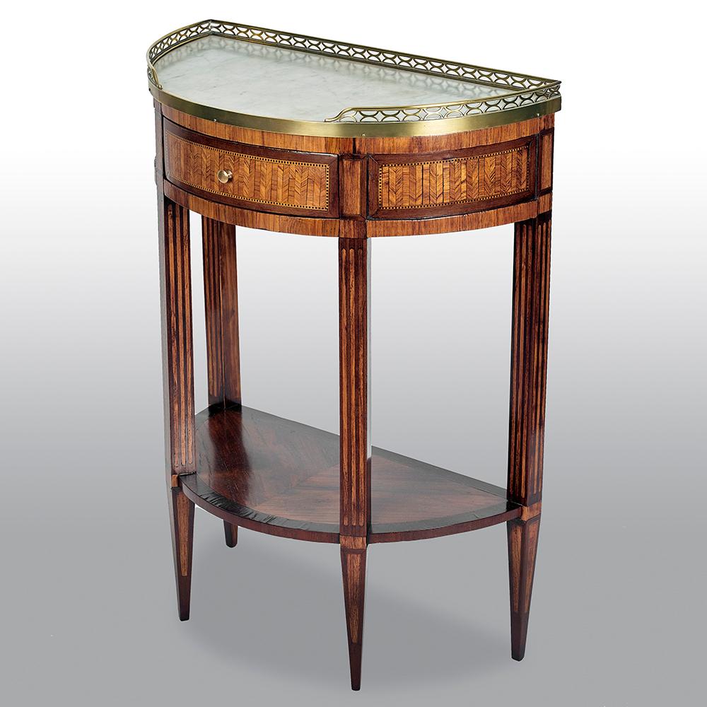 Pair of French 19th Century Parquetry Demilune Side Tables For Sale 1