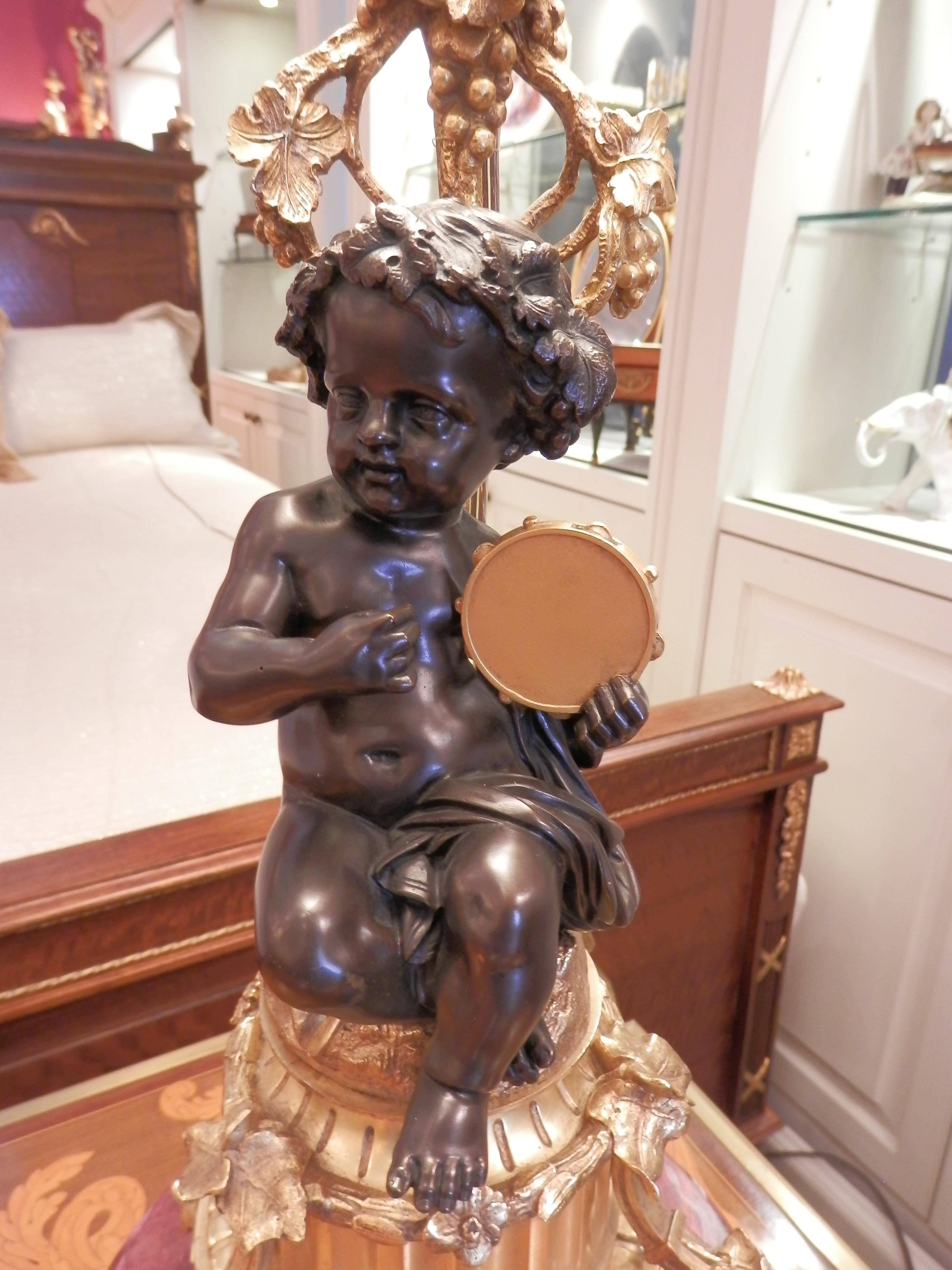 Pair of French 19th Century Patinated and Gilt Bronze Cherub Lamps 2