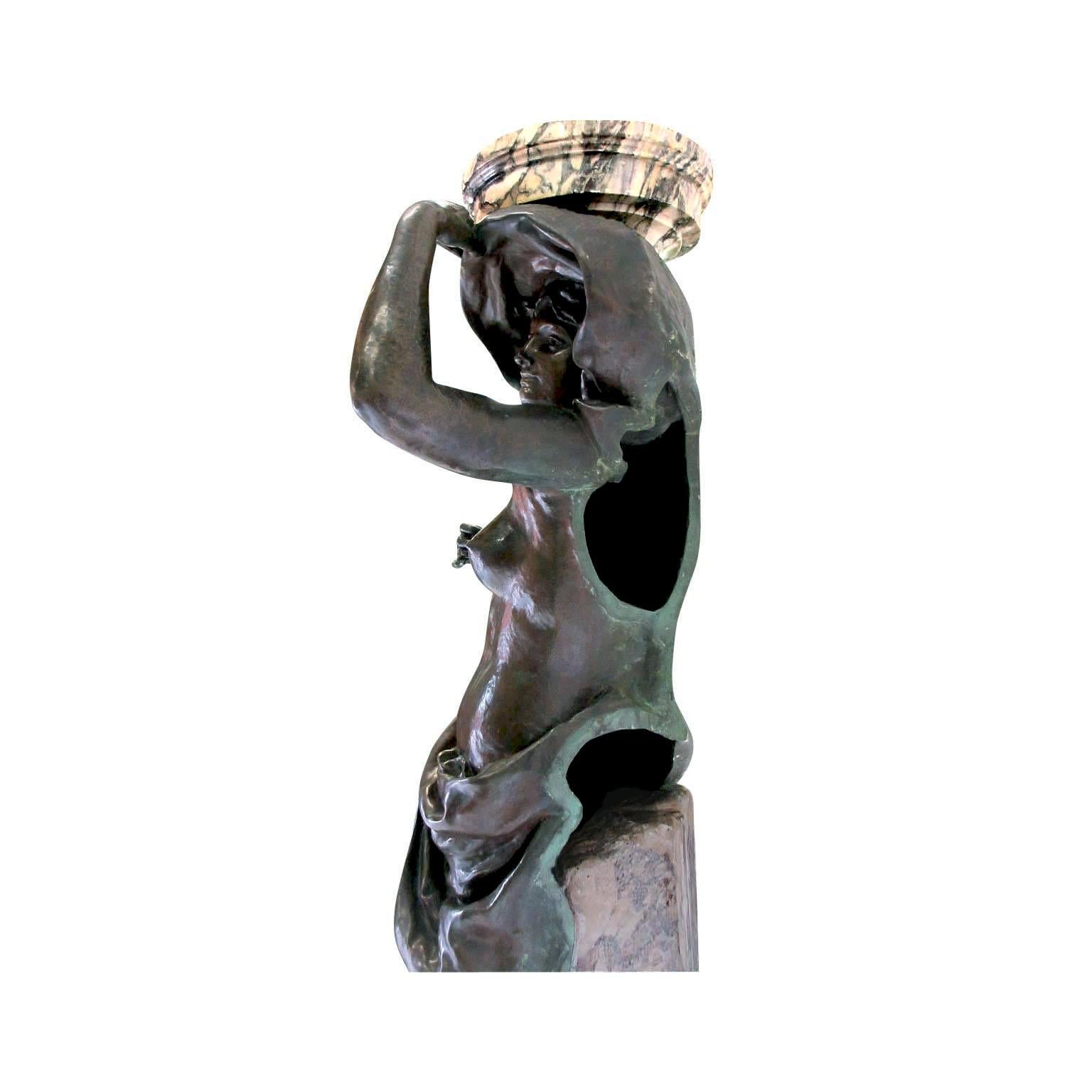 A Pair French 19th Century Bronze Nude Maidens Torchere, Carrier-Belleuse Attr.  For Sale 1