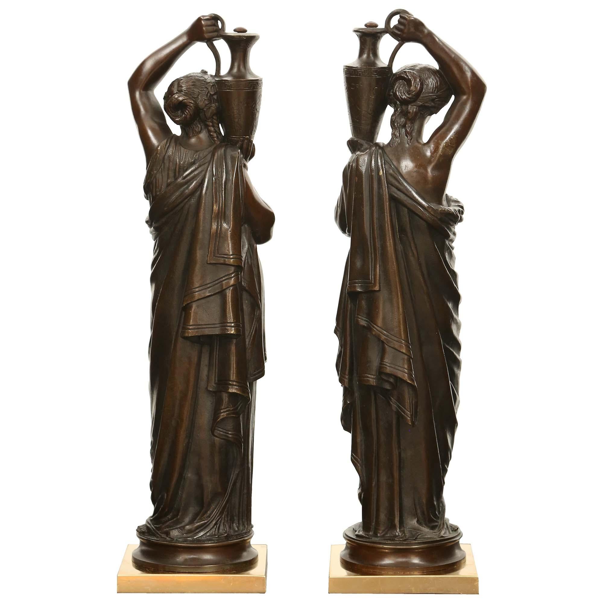 Pair of French 19th Century Patinated Bronze Signed Statues For Sale 1