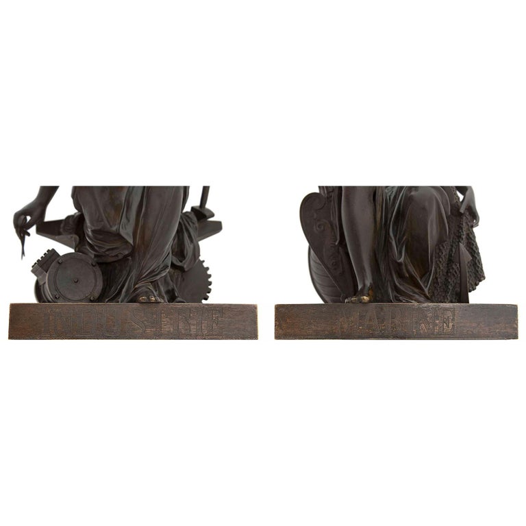 Pair of French 19th Century Patinated Bronze Statues For Sale 5