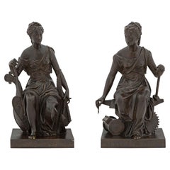 Used Pair of French 19th Century Patinated Bronze Statues