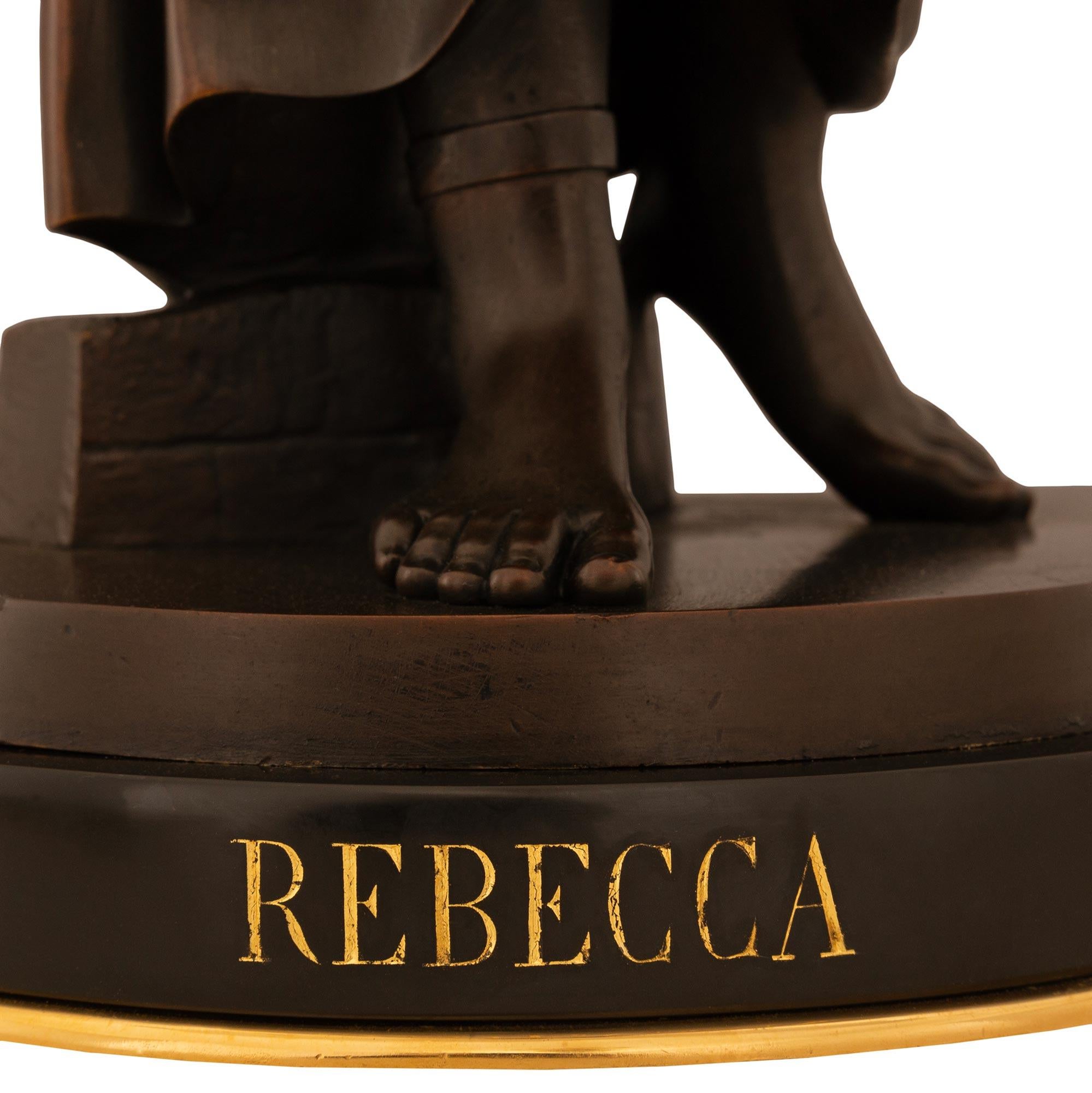 Pair of French 19th century patinated Bronze statues of Rebecca and Ruth For Sale 5