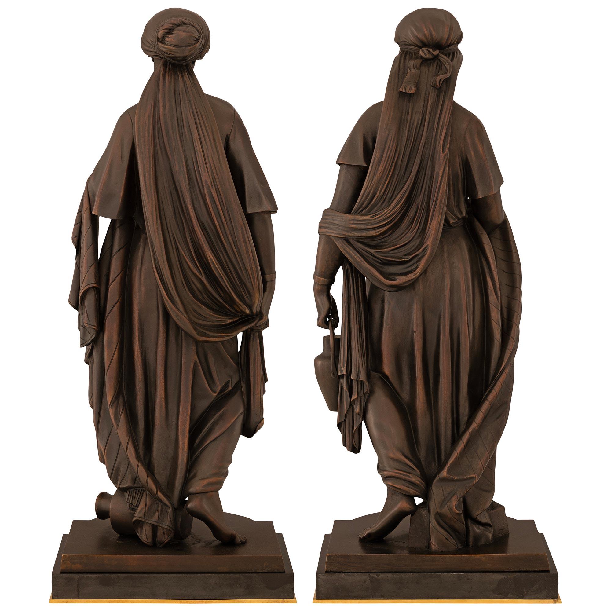 Pair of French 19th century patinated Bronze statues of Rebecca and Ruth For Sale 7