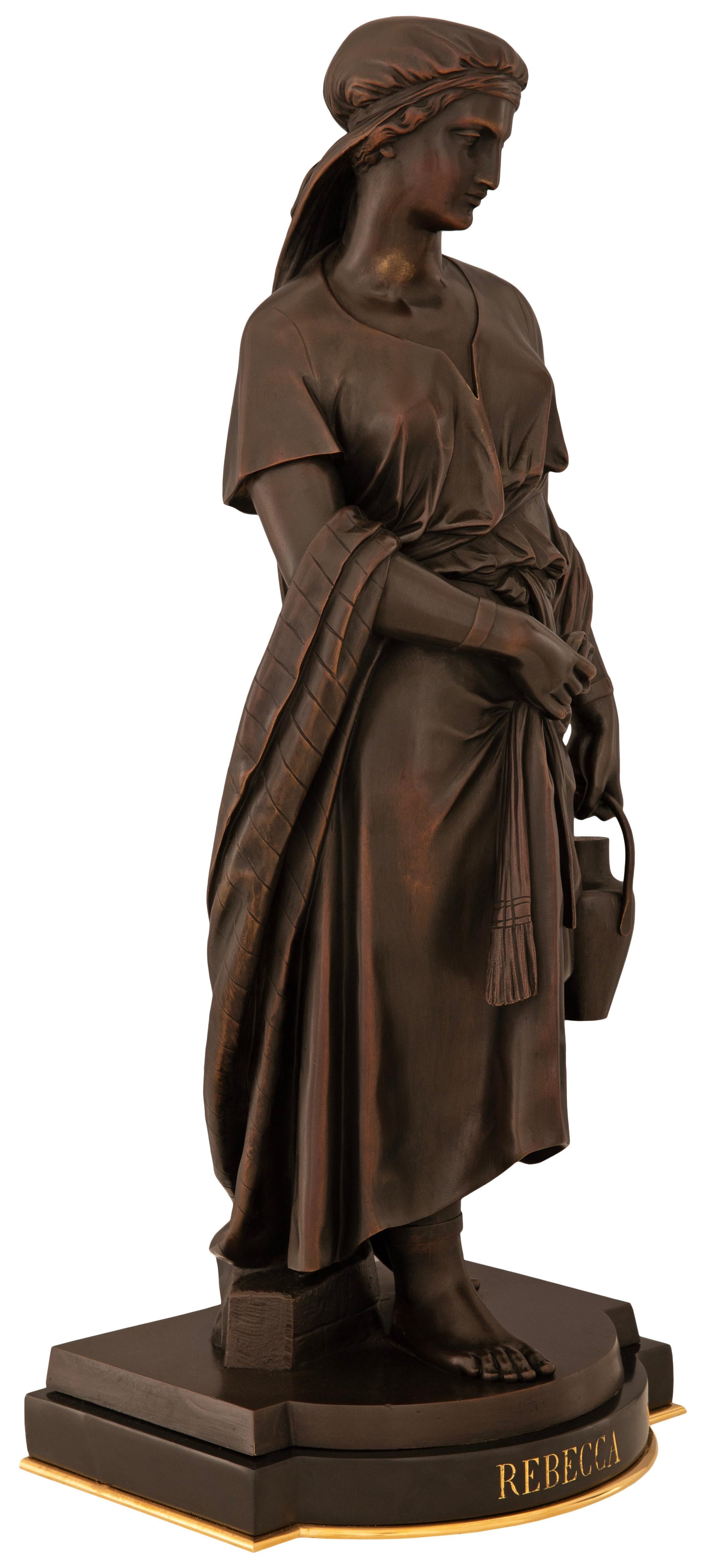 An important and high-quality pair of French 19th century patinated Bronze statues of Rebecca and Ruth. These two women of biblical times are known for their kindness and generosity, with Rebecca and Ruth finding their future husbands due to their