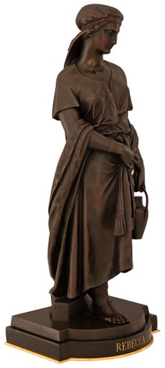 Pair of French 19th century patinated Bronze statues of Rebecca and Ruth