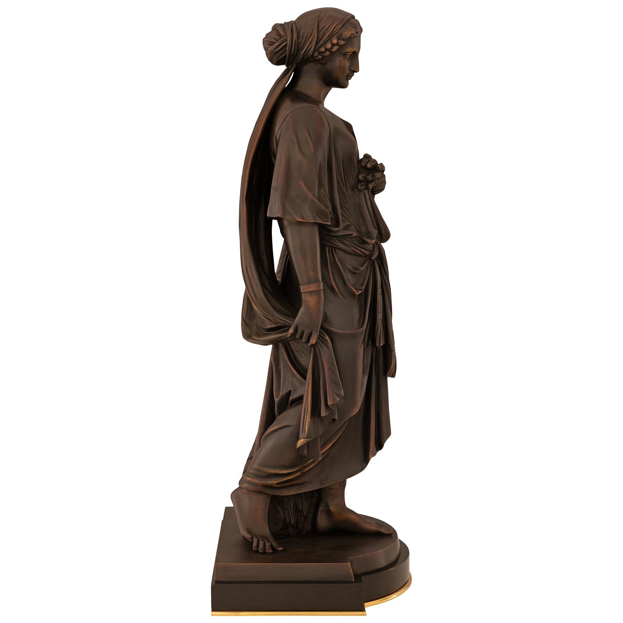 Patinated Pair of French 19th century patinated Bronze statues of Rebecca and Ruth For Sale