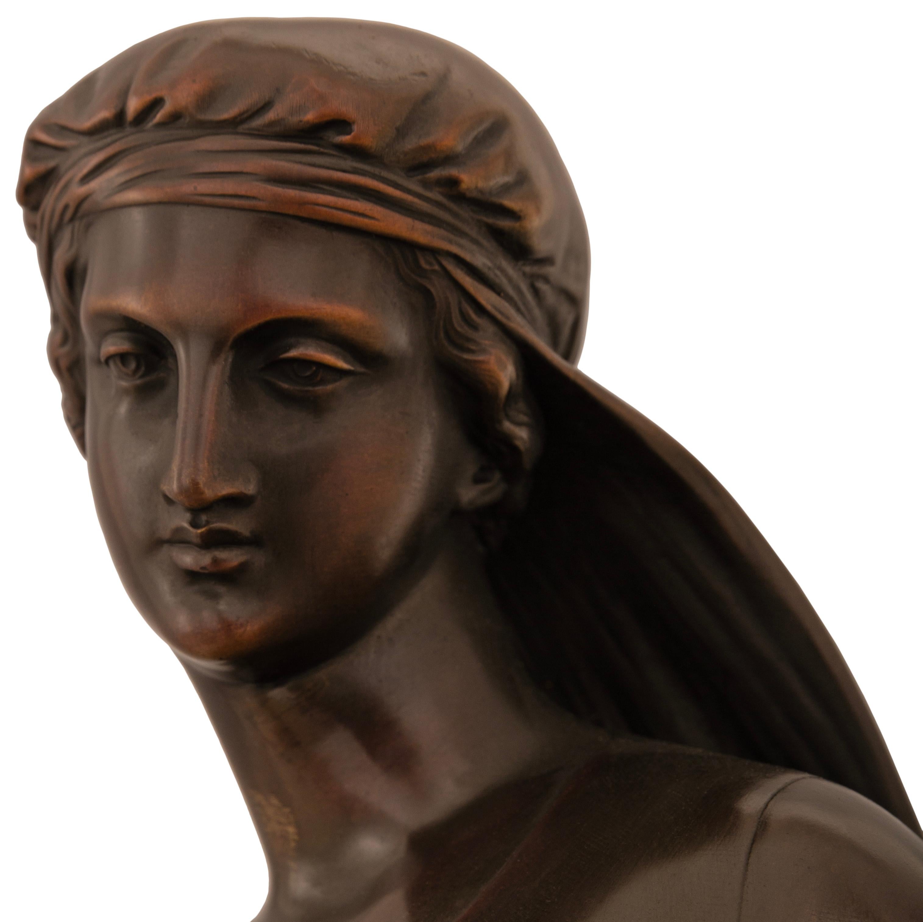 19th Century Pair of French 19th century patinated Bronze statues of Rebecca and Ruth For Sale