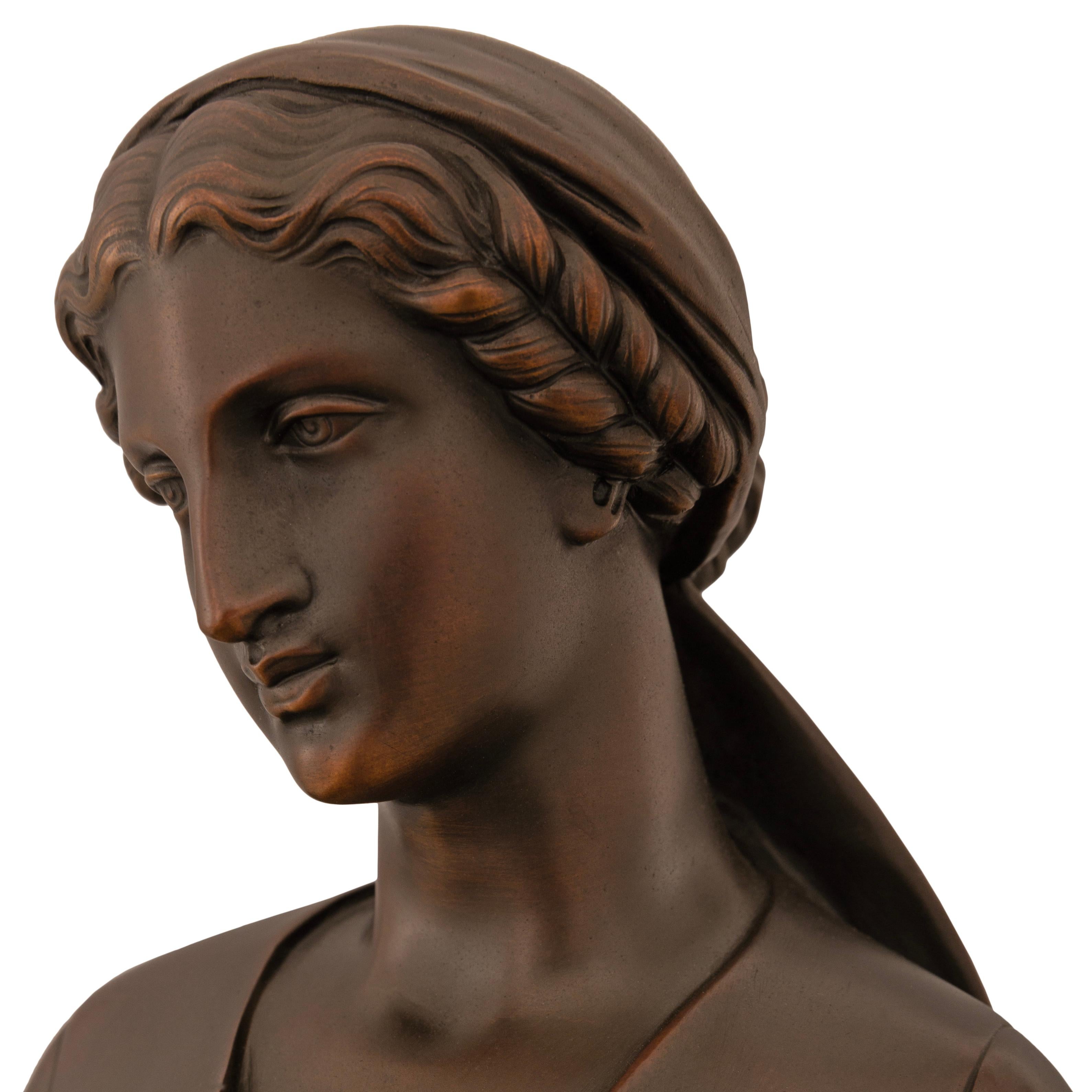 Pair of French 19th century patinated Bronze statues of Rebecca and Ruth For Sale 1