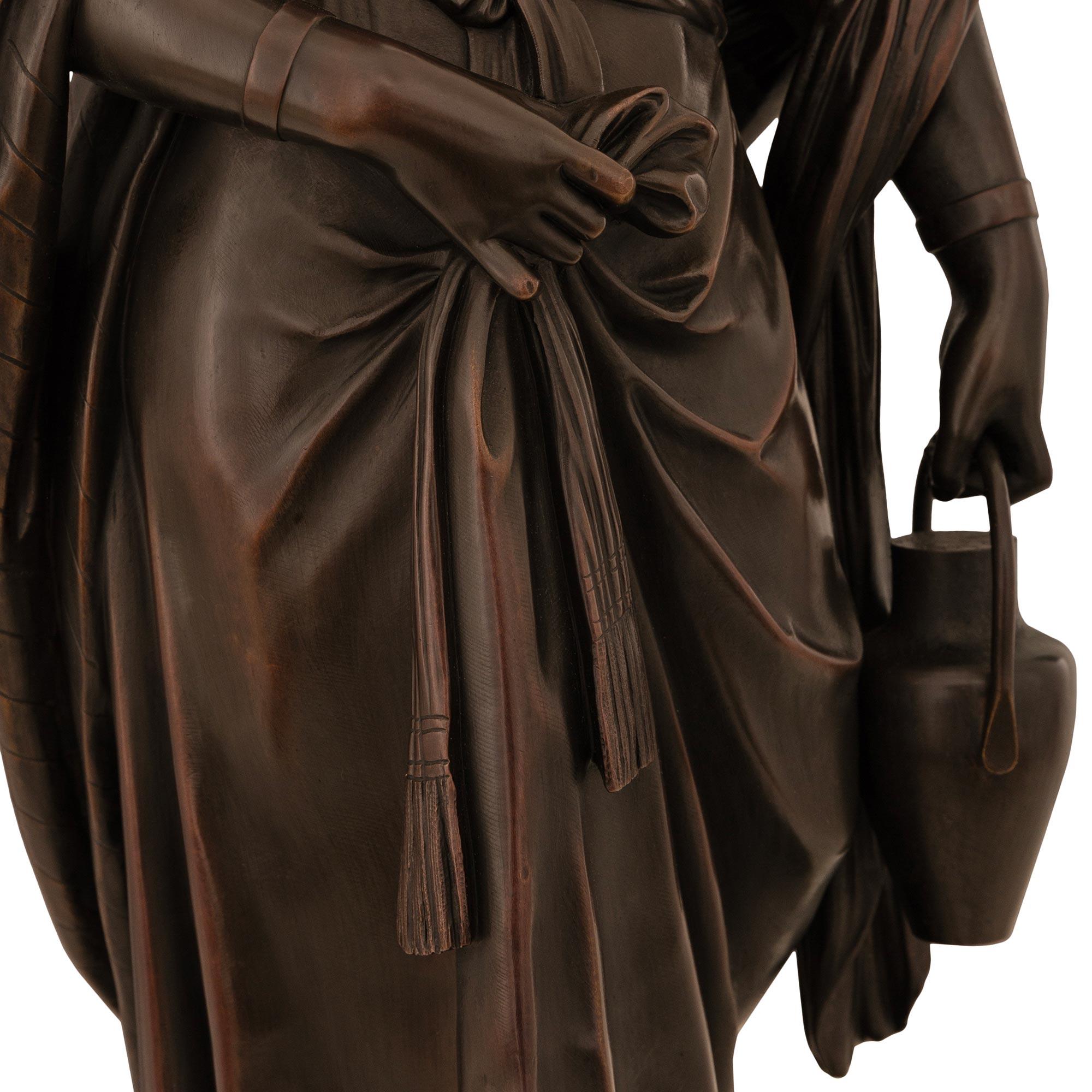 Pair of French 19th century patinated Bronze statues of Rebecca and Ruth For Sale 3
