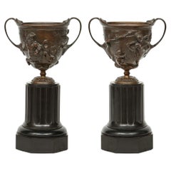 Pair of French 19th Century Patinated Bronze Tazzas