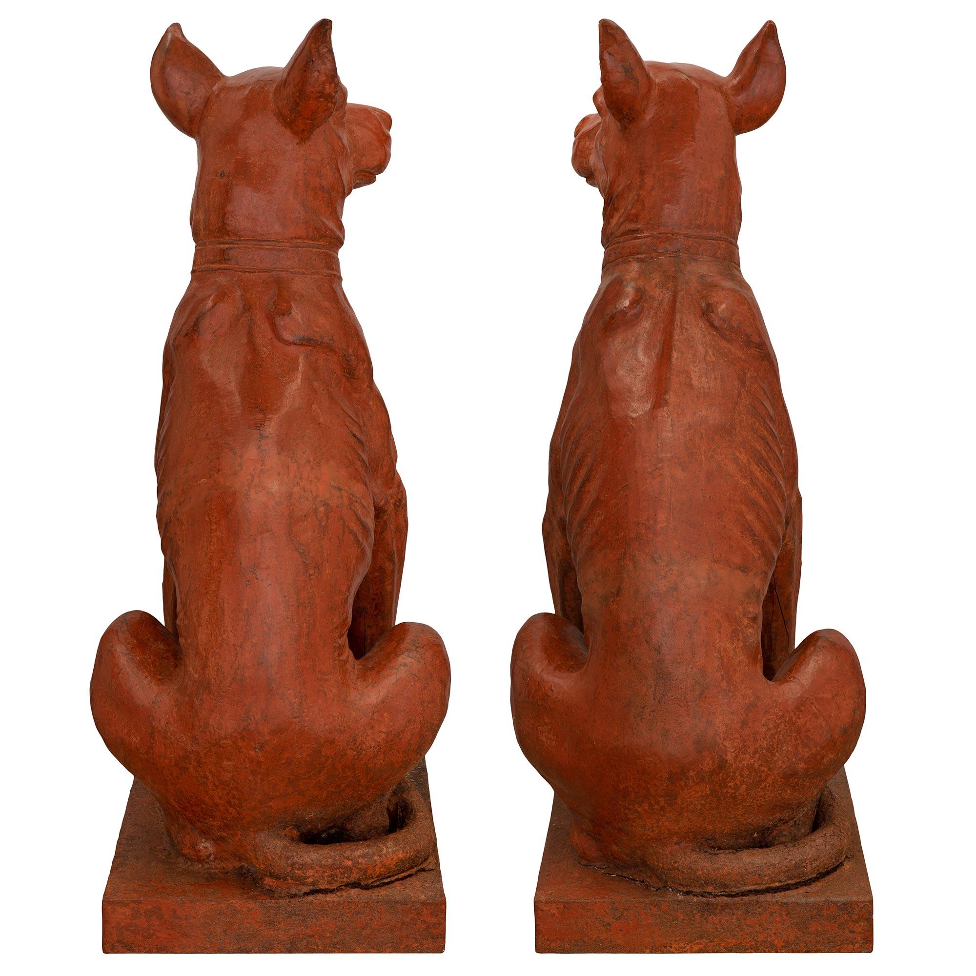 Pair of French 19th Century Patinated Cast Iron Dogs For Sale 4