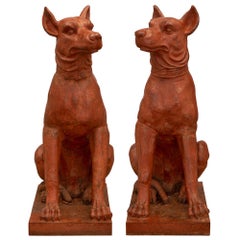 Antique Pair of French 19th Century Patinated Cast Iron Dogs