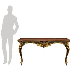 pair of French 19th century patinated Wood, Marble and Giltwood consoles