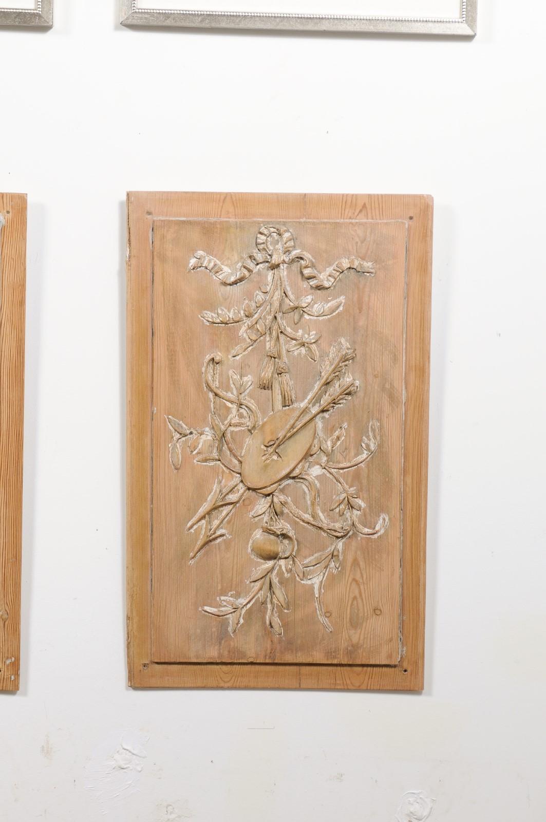 Pair of French 19th Century Pine Architectural Panels with Hand-Carved Motifs In Good Condition In Atlanta, GA