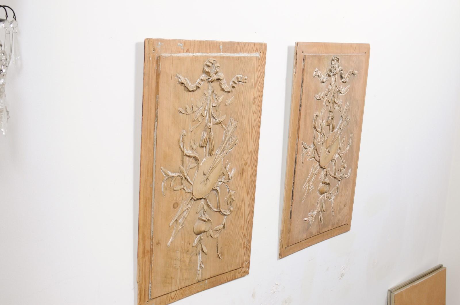 Pair of French 19th Century Pine Architectural Panels with Hand-Carved Motifs 2