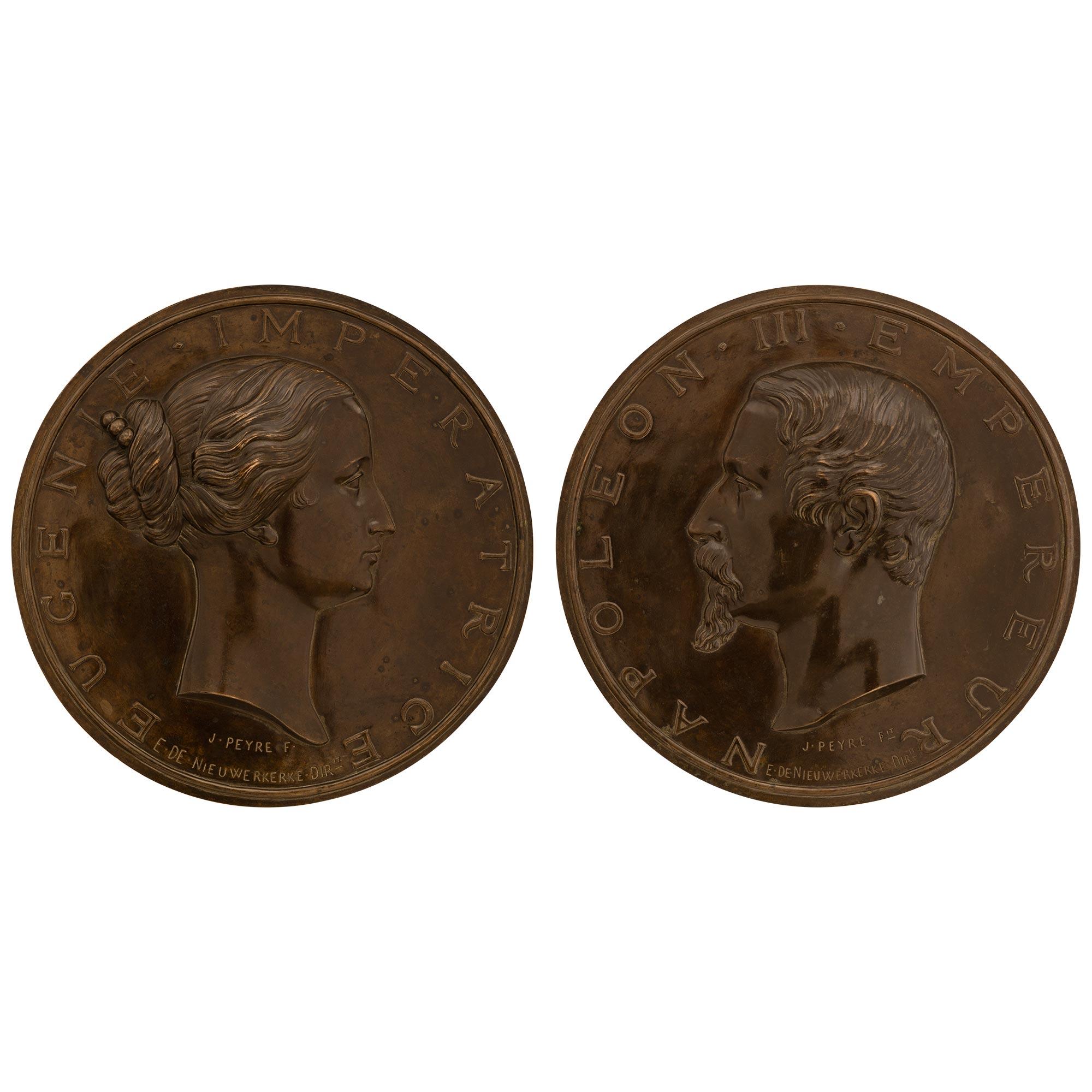Pair Of French 19th Century Plaques Of Napoleon III And His Wife Eugenie