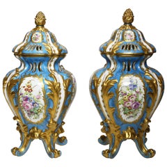 Pair of French 19th Century Porcelain Decorated Perfumers Vases Manner of Sevres