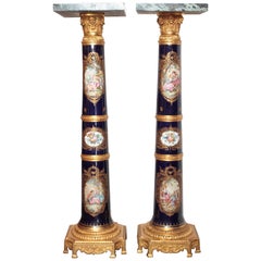 Pair of French 19th Century Porcelain Serves Hand-Painted Pedestals