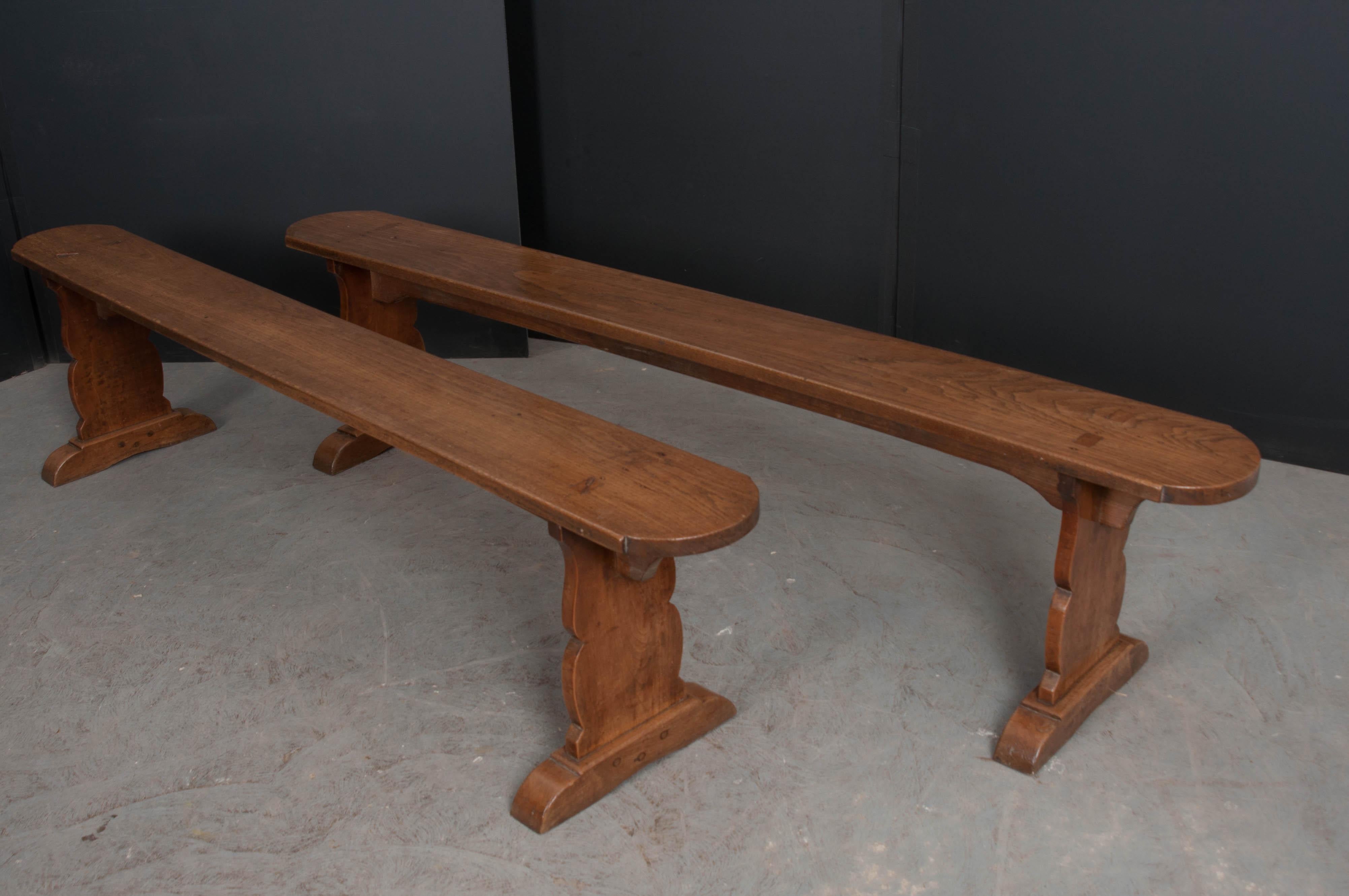 Pair of French 19th Century Provincial Oak Benches 1