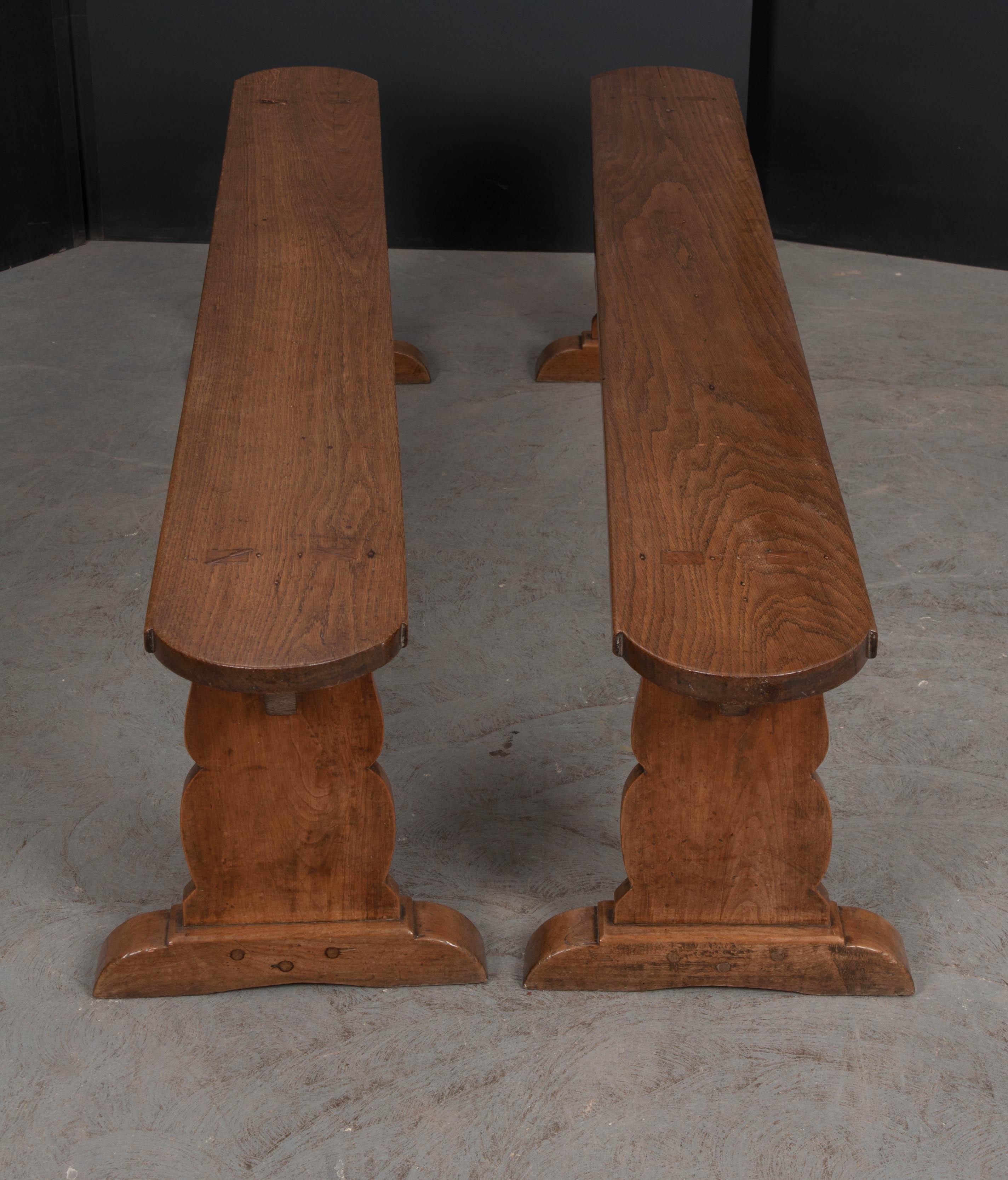 Pair of French 19th Century Provincial Oak Benches 3