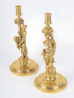 Pair of French 19th Century Regence Style Ormolu Candlesticks