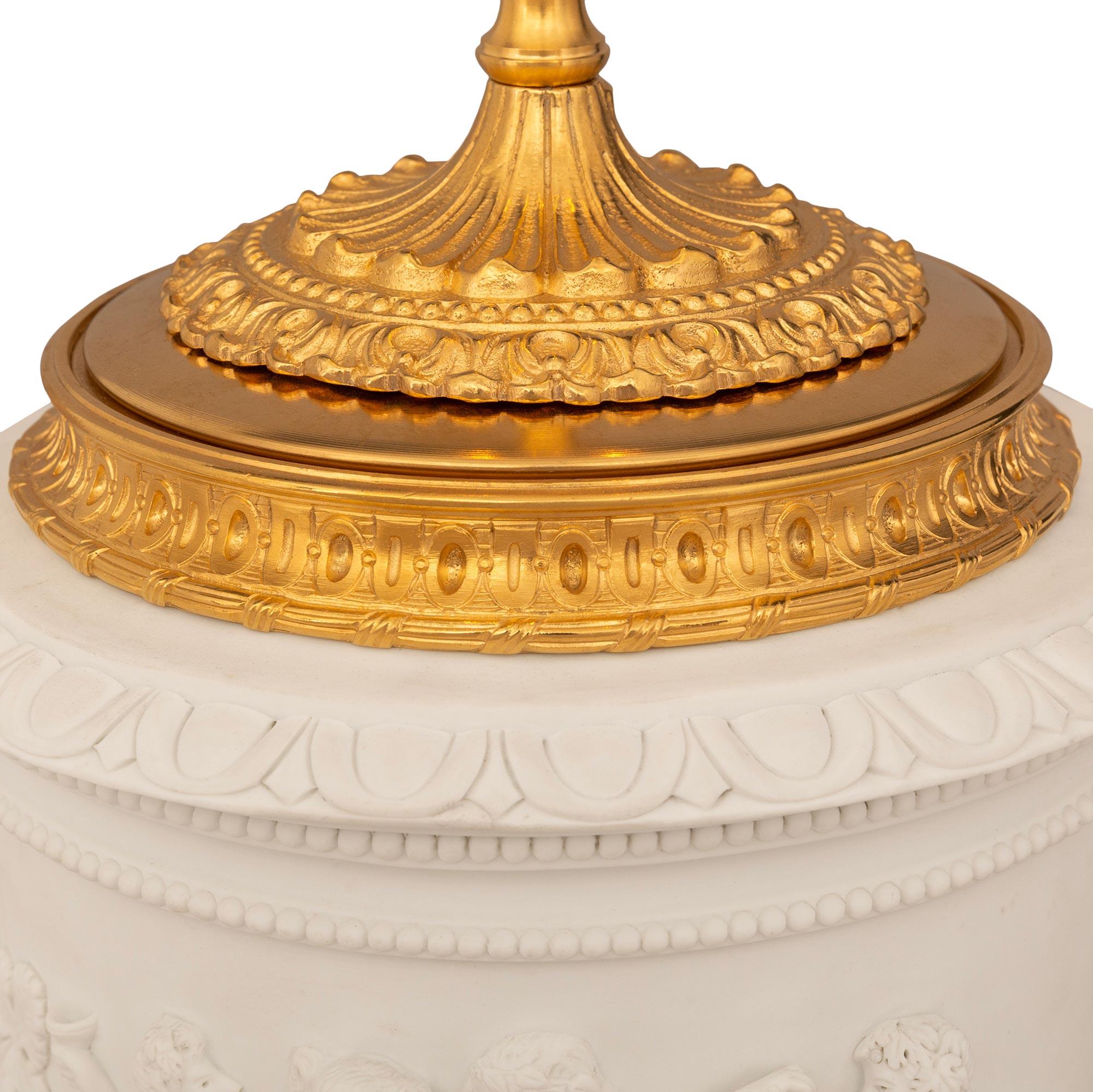 Pair Of French 19th Century Renaissance St. Bisque Porcelain Lamps For Sale 1