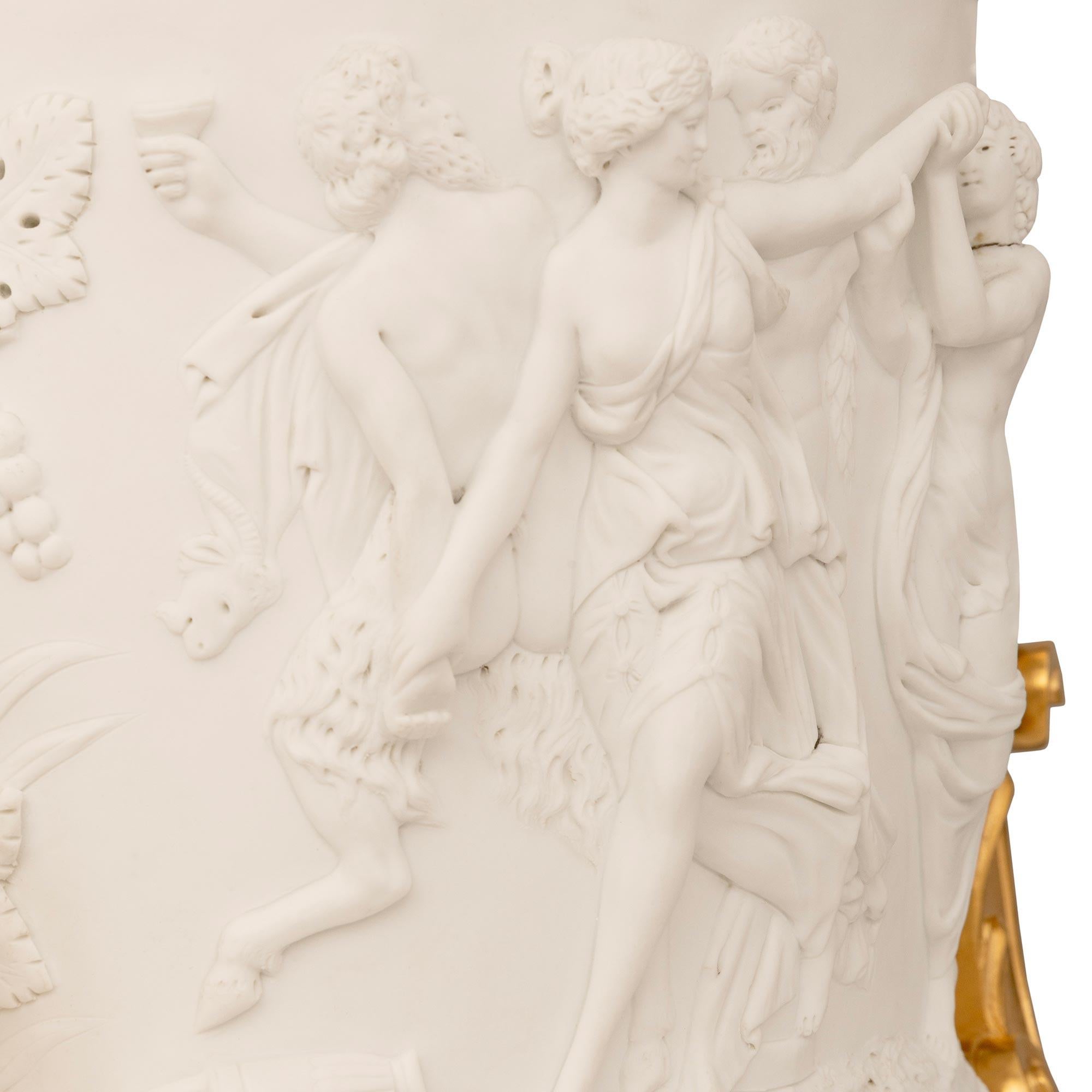 Pair Of French 19th Century Renaissance St. Bisque Porcelain Lamps For Sale 2