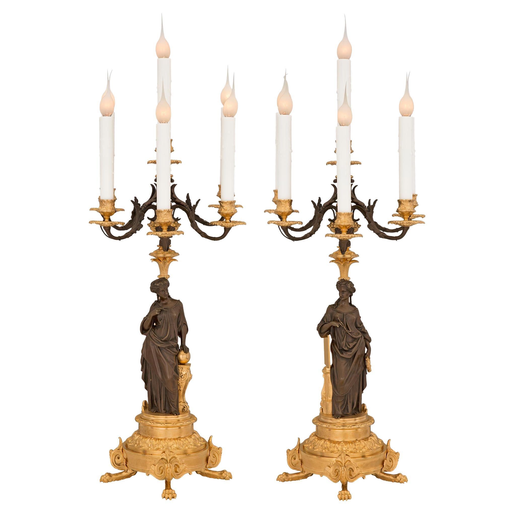Pair of French 19th Century Renaissance St. Bronze and Ormolu Candelabra Lamps For Sale