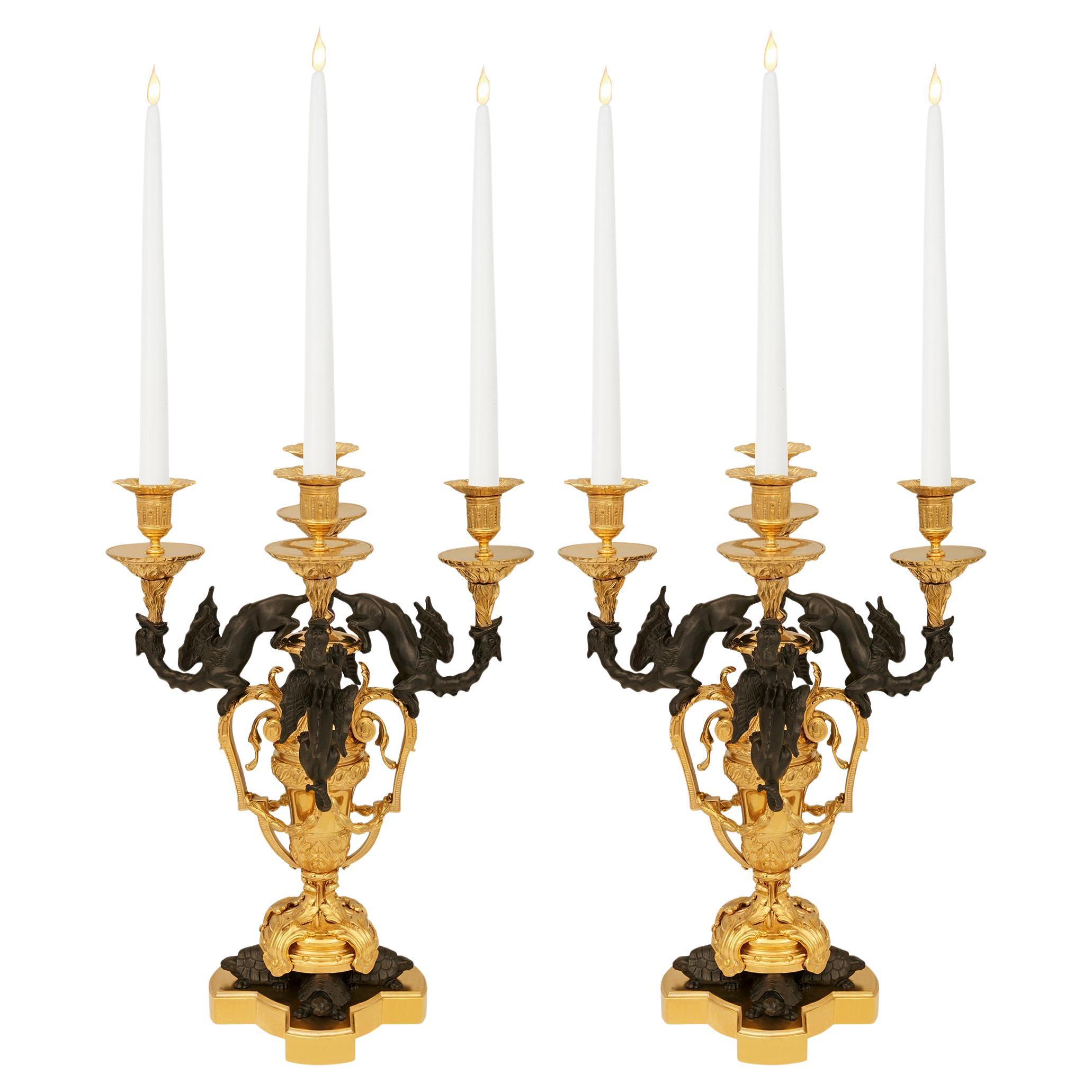pair of French 19th century Renaissance st. Bronze and Ormolu candelabras