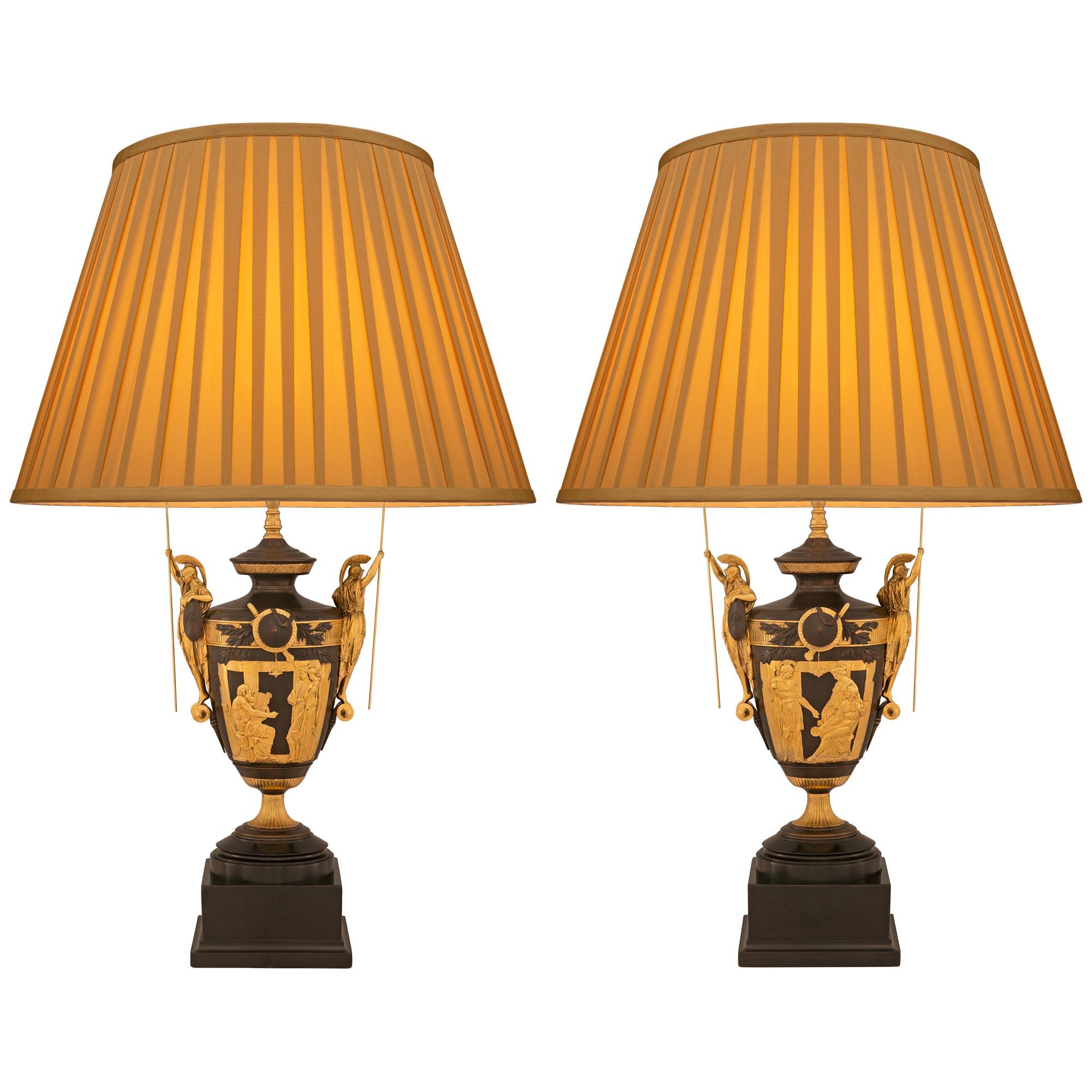 Pair of French 19th Century Renaissance St. Bronze, Fruitwood, and Ormolu Lamps For Sale 5