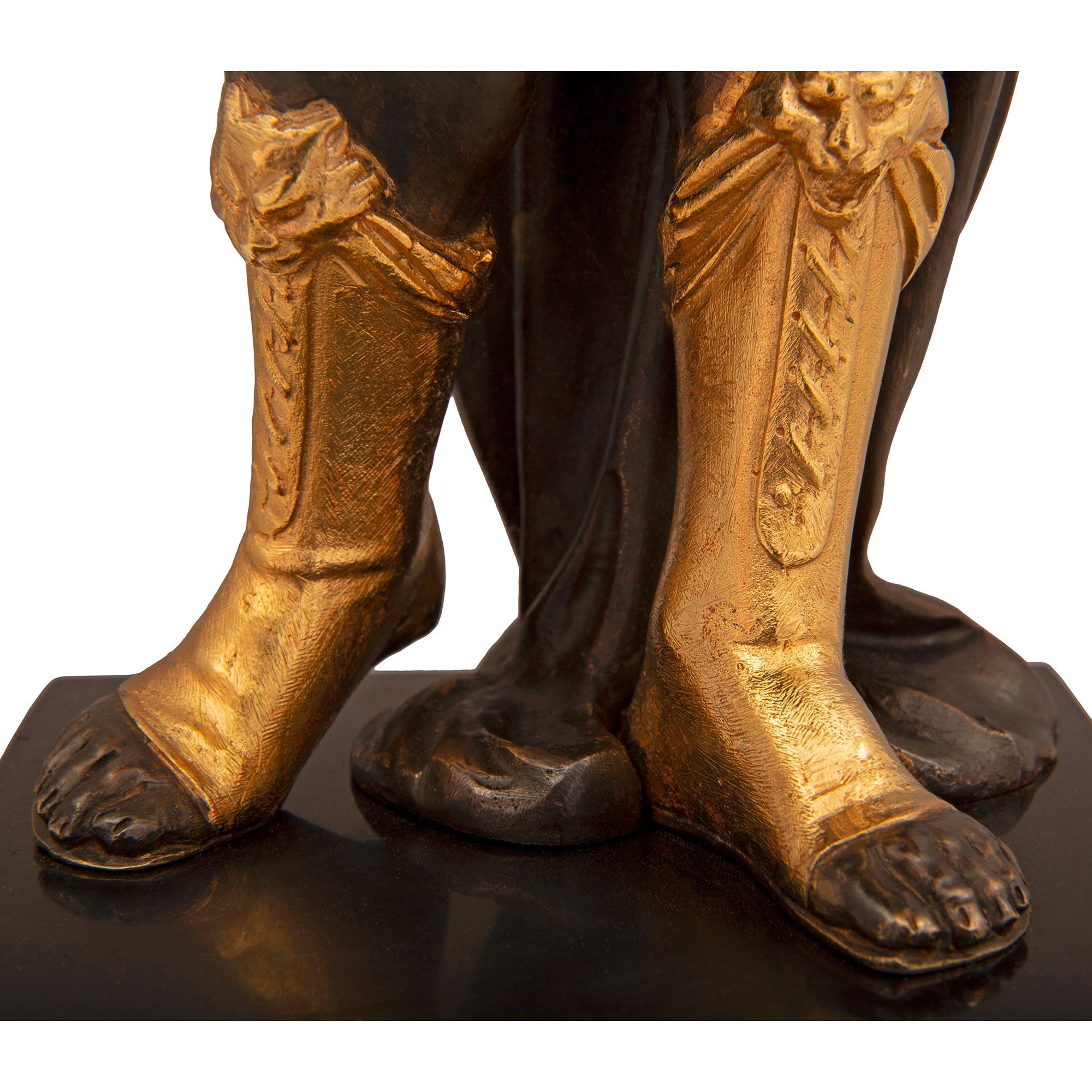 Pair of French 19th Century Renaissance St. Bronze, Marble, and Ormolu Statues For Sale 8