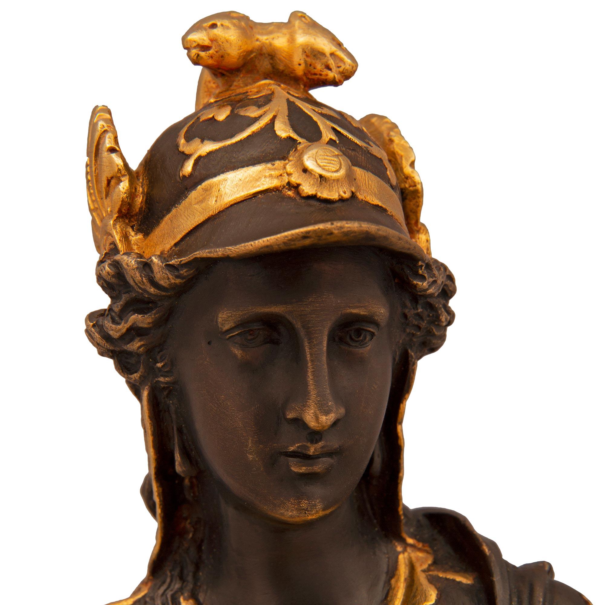 Pair of French 19th Century Renaissance St. Bronze, Marble, and Ormolu Statues For Sale 1