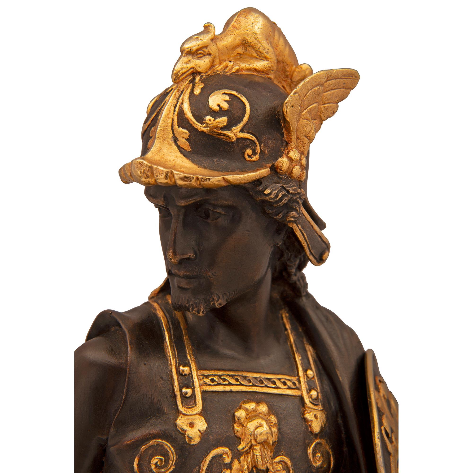 Pair of French 19th Century Renaissance St. Bronze, Marble, and Ormolu Statues For Sale 2