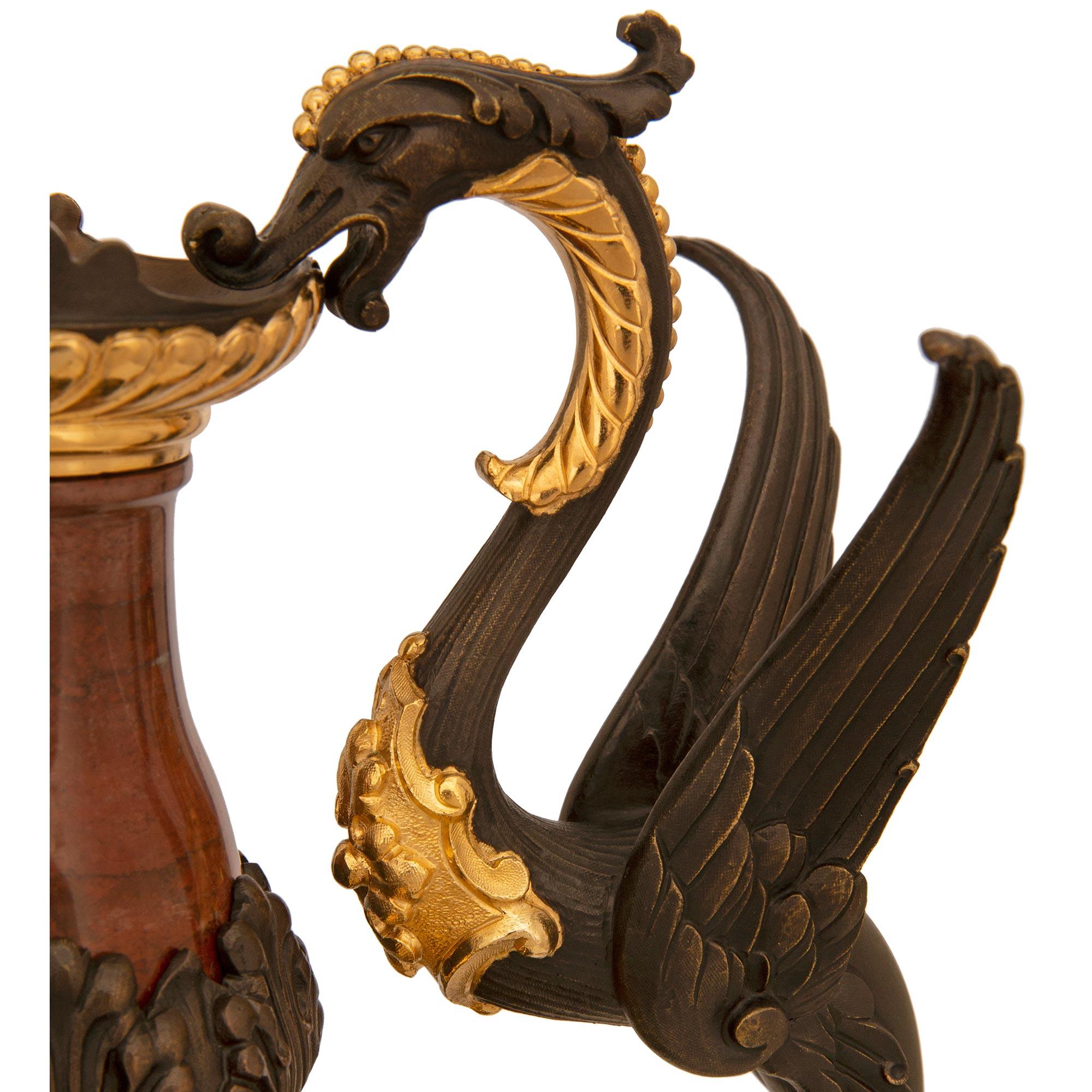 Pair Of French 19th Century Renaissance St. Bronze, Ormolu, And Marble Ewers For Sale 3