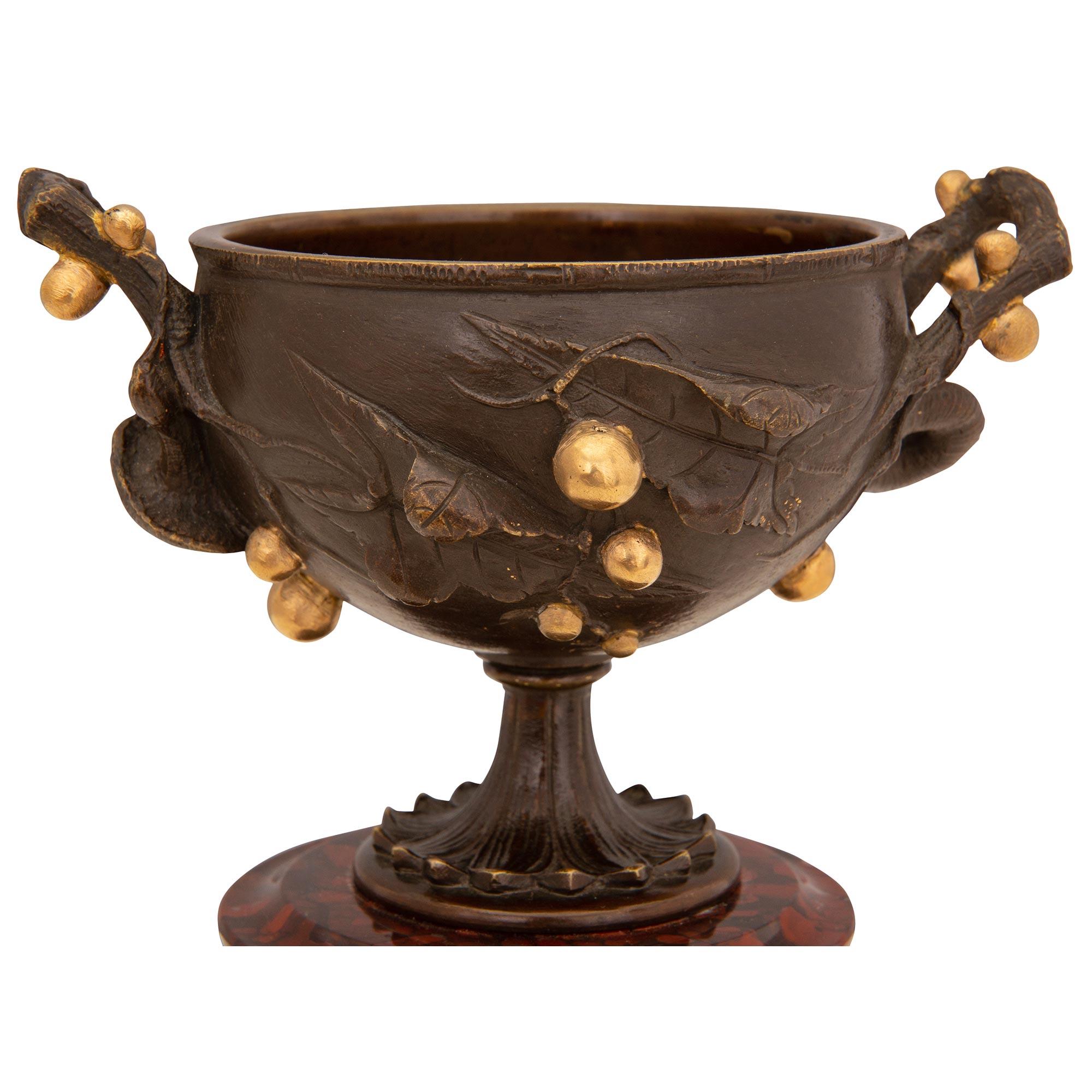 Paire de tazzas de la Renaissance du 19ème siècle en bronze, bronze doré et marbre Bon état - En vente à West Palm Beach, FL