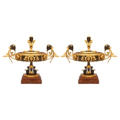Pair of French 19th Century Renaissance St. Bronze, Ormolu and Marble Tazzas