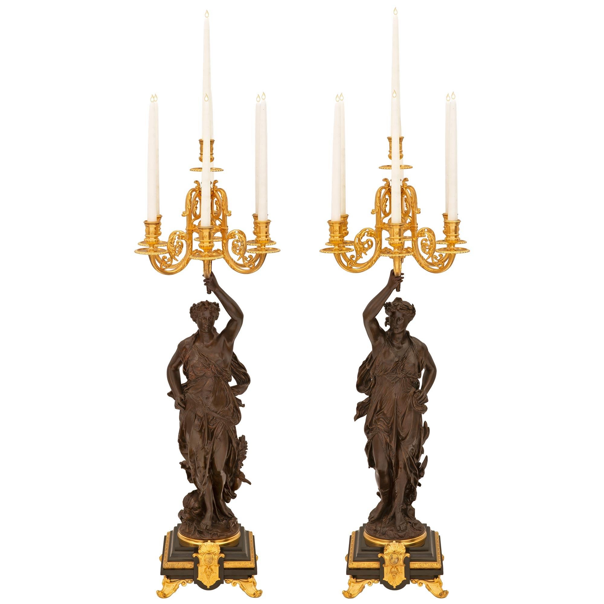 Pair of French 19th Century Renaissance St. Bronze, Ormolu, & Marble Candelbras For Sale 9