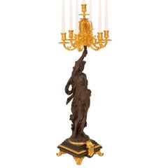 Coppia di candelabri rinascimentali francesi del XIX secolo in bronzo, ormolu e marmo