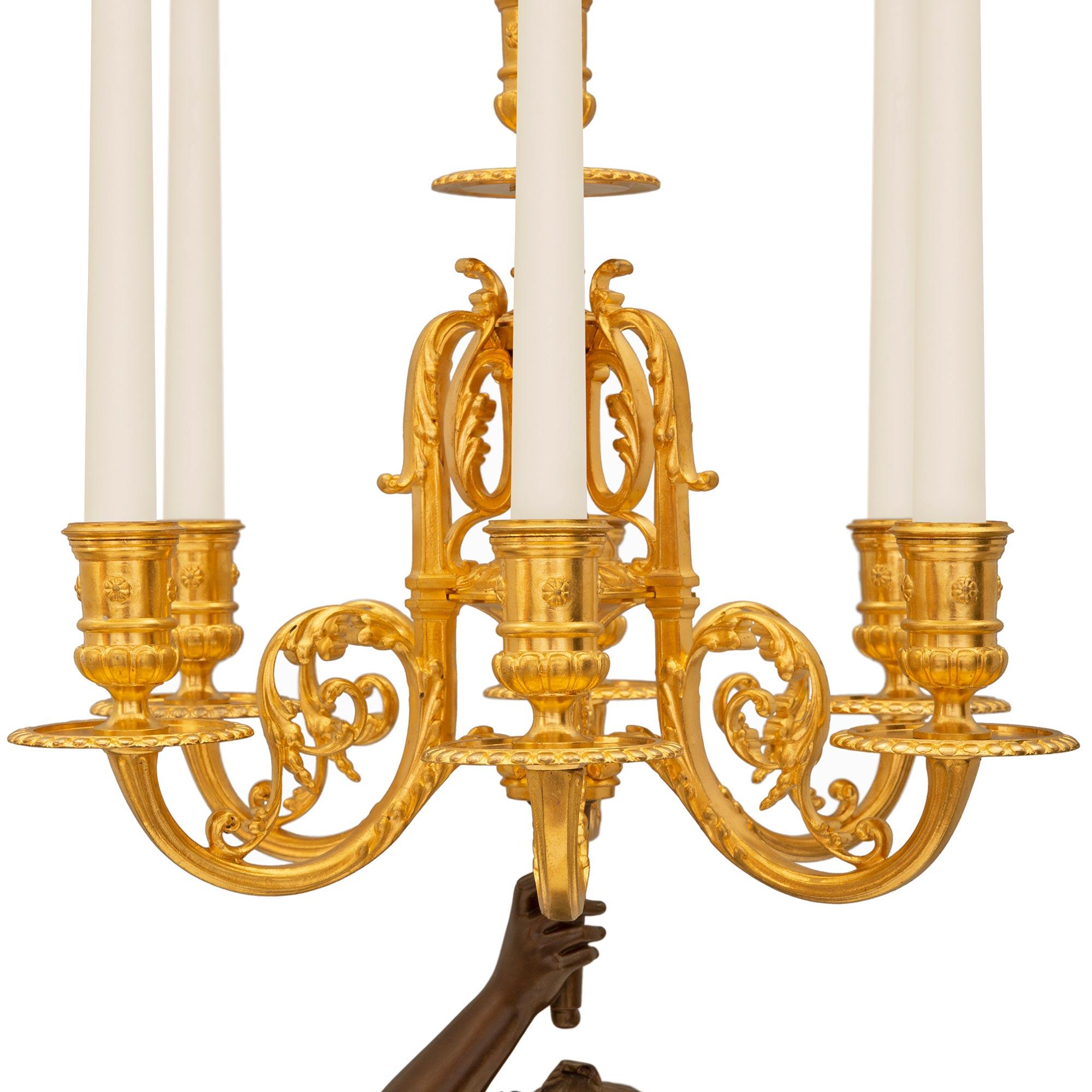 Pair of French 19th Century Renaissance St. Bronze, Ormolu, & Marble Candelbras For Sale 1