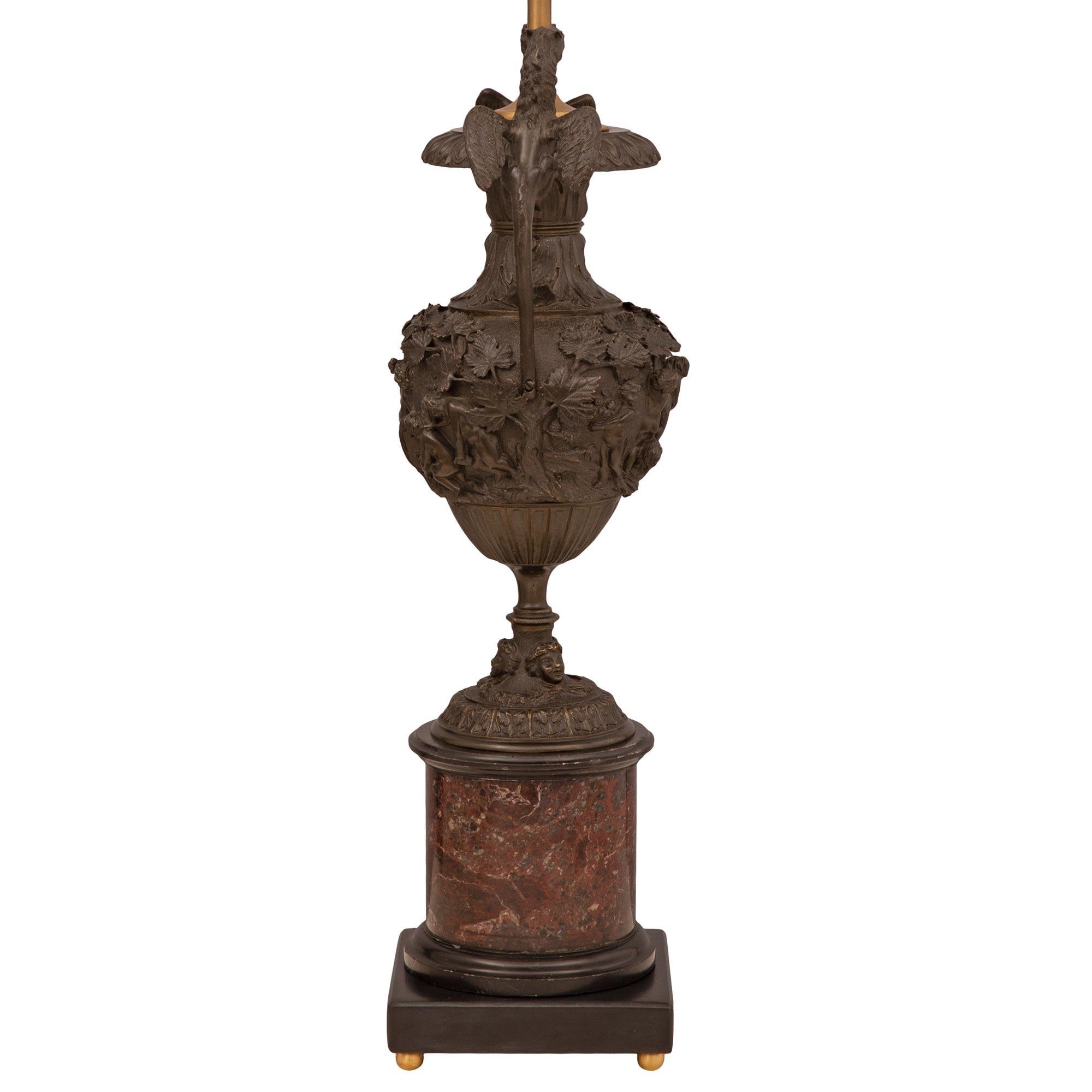 Patinated Pair of French 19th Century Renaissance St. Bronze Urns Mounted into Lamps For Sale