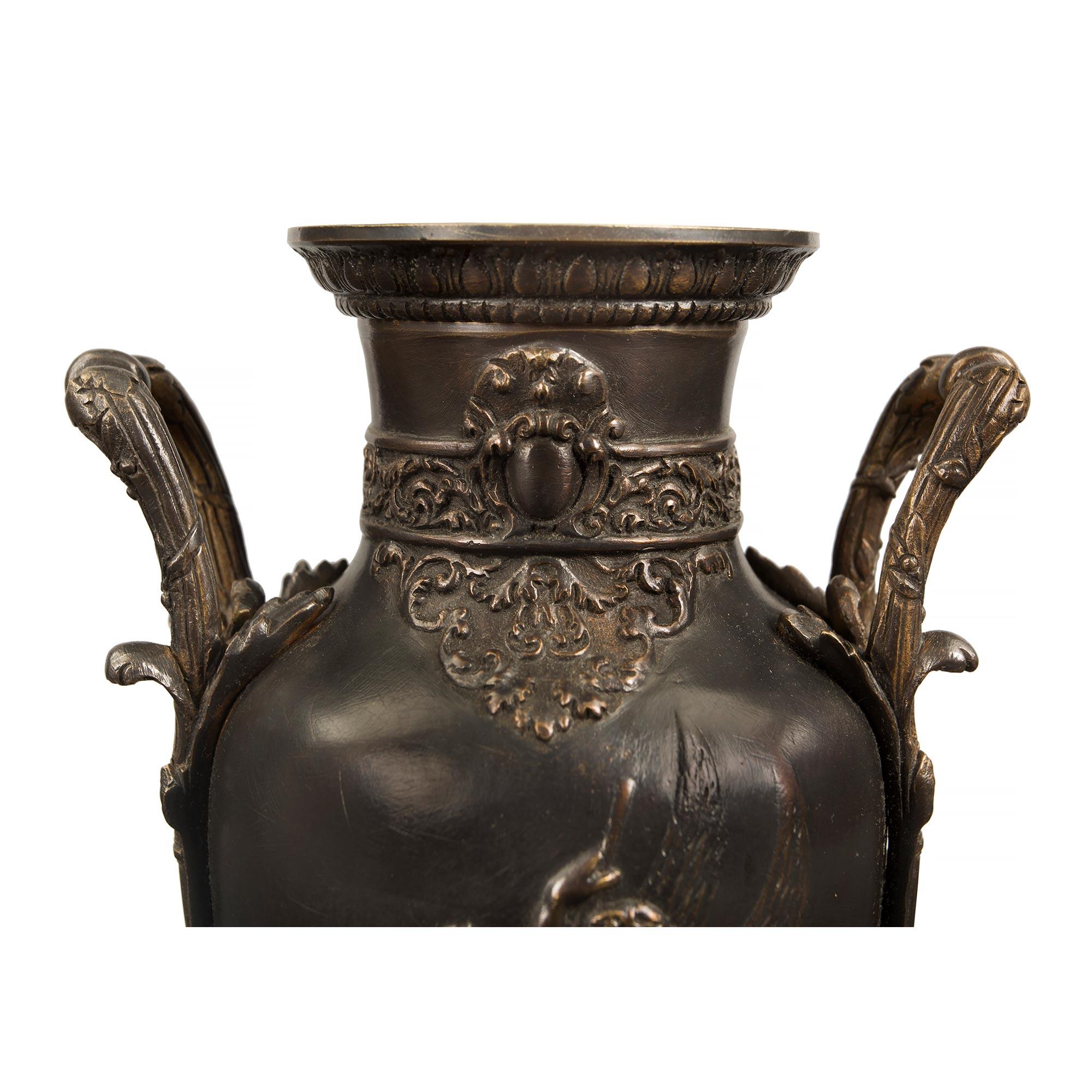 Pair of French 19th Century Renaissance St. Bronze Urns, Signed Leon Boucher In Good Condition For Sale In West Palm Beach, FL