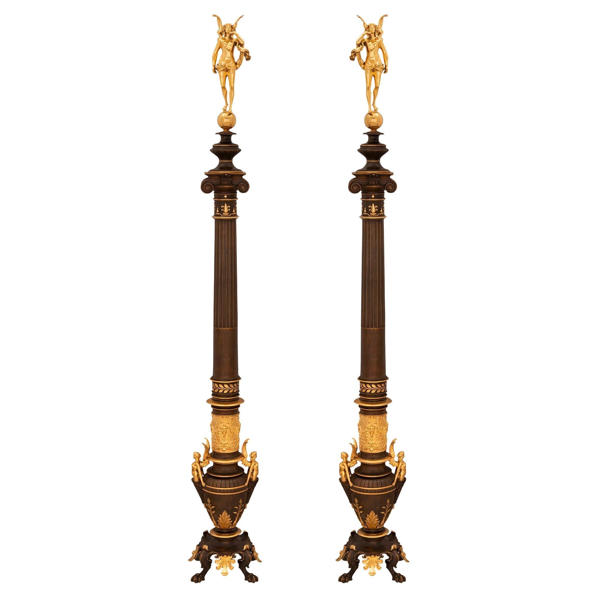 Pair of French 19th Century Renaissance St. Columns, Signed Barbedienne