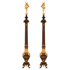 Pair of French 19th Century Renaissance St. Columns, Signed Barbedienne