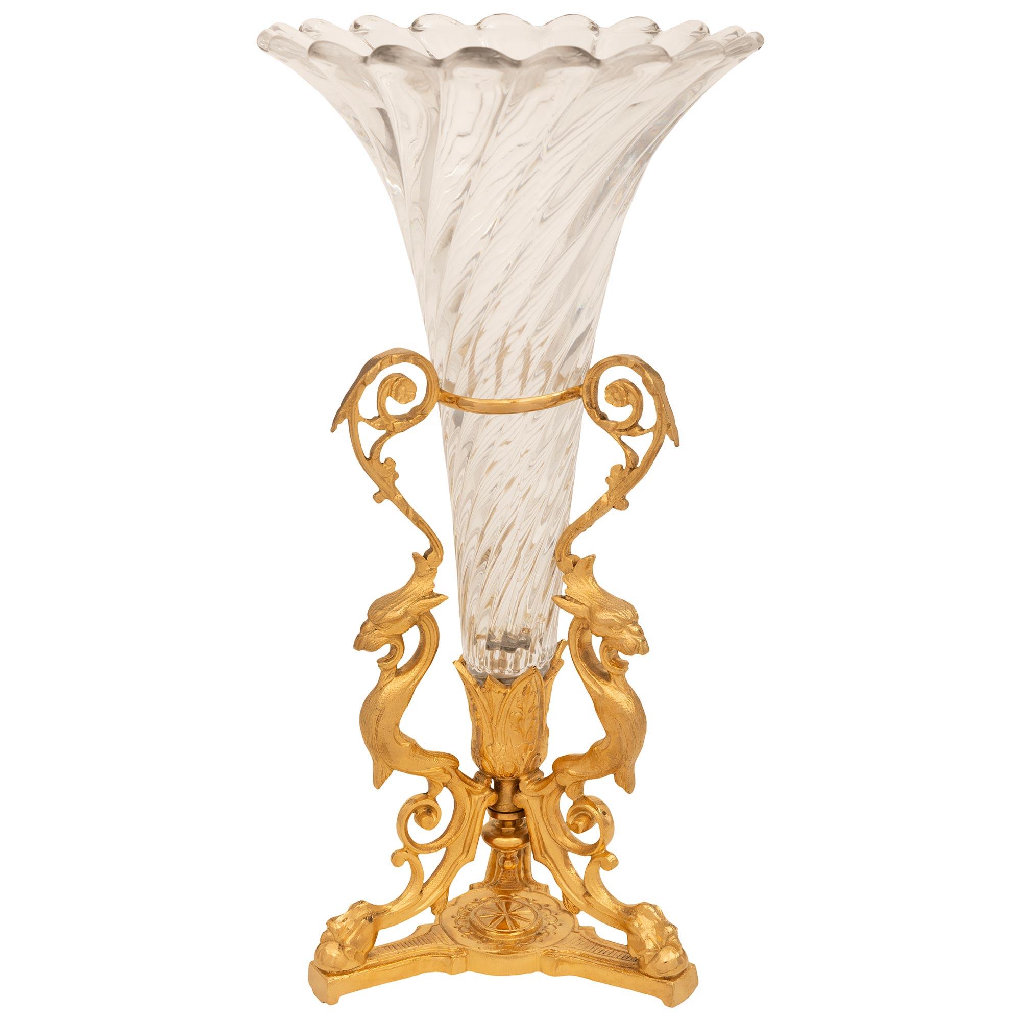 Pair Of French 19th Century Renaissance St. Ormolu And Crystal Vases In Good Condition For Sale In West Palm Beach, FL