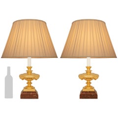 pair of French 19th century Renaissance st. Ormolu and Griotte marble lamps