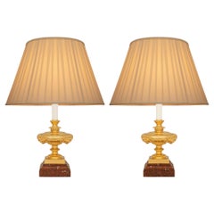 pair of French 19th century Renaissance st. Ormolu and Griotte marble lamps