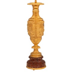 Pair of French 19th Century Renaissance St. Ormolu and Marble Lamps