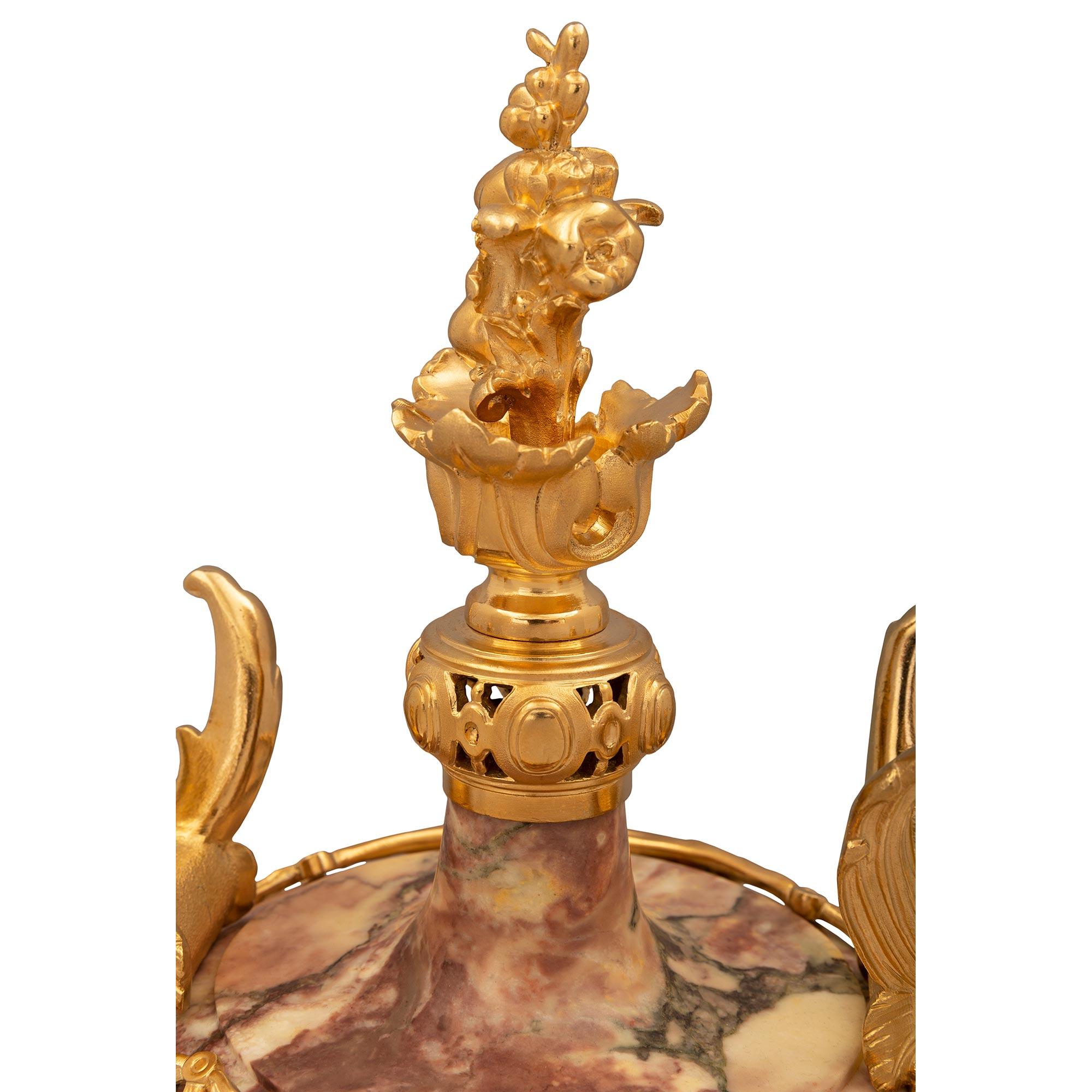 Pair Of French 19th Century Renaissance St. Ormolu And Marble Urns For Sale 2